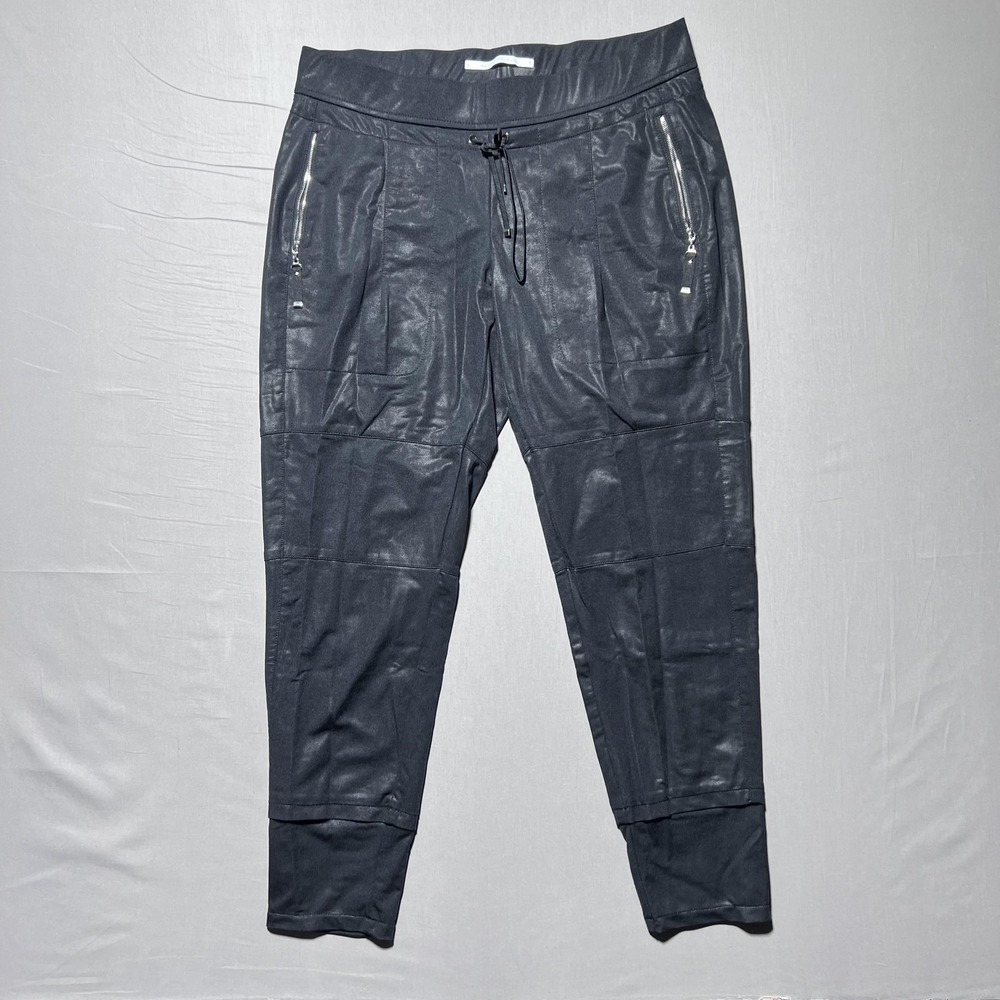 Raffaello Rossi Candy Pants Womens 42 Black Coated Jogger Drawstring Zip Pockets